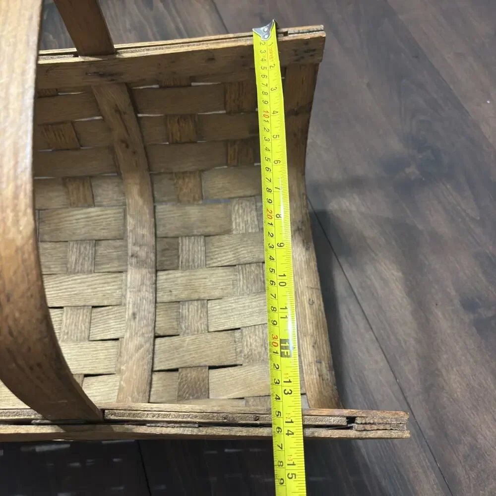 Vtg Lg Wood Fireplace Log Kindling Basket Caddy American Primitive Rustic Cabin